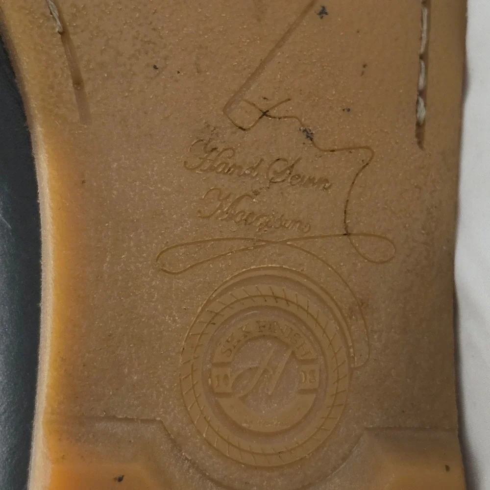 Vintage Hand Sewn Moccasin Boots Mens Black Leather‎ Made in Portugal Gum Soles